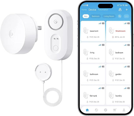 GoveeLife Upgraded Smart Water Leak Detector 1s with 4.92 ft Cable, 1 Pack | WiFi Water Sensor with SMS/Email/APP Push and Sound Alarm, 5Yr Battery Life, IP66, Suit for Home, Basement, Kitchen, Cabin/RV