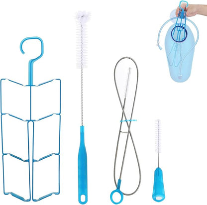 Hydration Bladder Cleaning Kit Compatible with Camelbak, 4 in 1 Water Bladder Cleaner Set, Flexible Long Brush for Hose and 2 Brushes, Drying Collapsible Frame, Water Reservoir Backpack Cleaning Kit