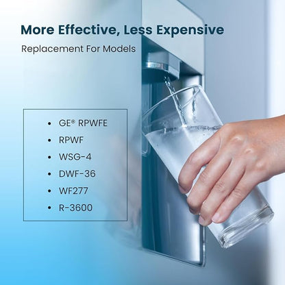 Crystala Filters RPWFE Refrigerator Water Filter (Built-in CHIP) 2-Pack | Compatible with GFE28GYNFS, GFE28GELDS, PFE28KELDS, PFE28KYNFS, GFD28GELDS, PWE23KELDS, PWE23KMKES