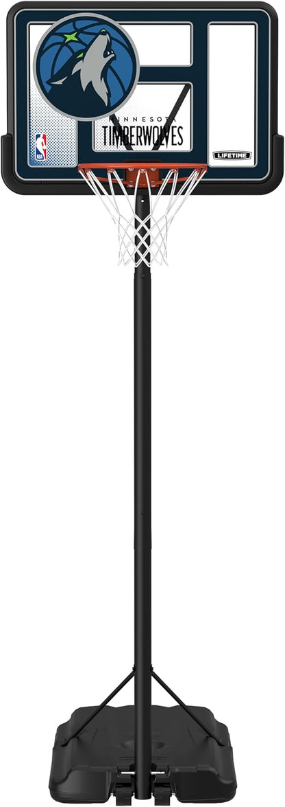 Lifetime NBA Minnesota Timberwolves Portable Basketball Hoop, Adjustable Height 7.5-10 Ft, 44 Inch Shatterproof Fusion Backboard, Base with Wheels