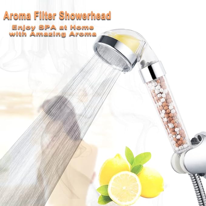 AYI Vitamin C Filtered High Pressure Handheld Shower Head with Bracket and Metal Hose Purifying Hard Water Softener Chlorine Flouride Filter Aroma Showerhead Fresh Dry Skin & Hair Loss