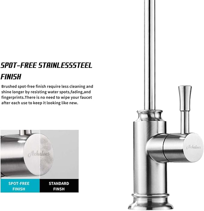 Achelous Brushed Nickel Modern Kitchen Faucet, Stainless Steel Drinking Water Faucet with Built-In Water Filter, Single Hole Mounting, Right Lever Handle