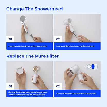 BODYLUV Puresome Travel Mini Shower Head Set with Pure Filter | Compact Portable Shower Kit with High-Pressure Spray, Chlorine & Calcium Reduction | Includes 2 Replacement Filters and Waterproof Pouch