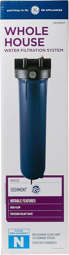 GE Heavy Duty Whole House Water Filtration System & Filter | Reduces Sediment, Rust & More | Install Kit & Accessories Included | GXWH60T, FXWPT