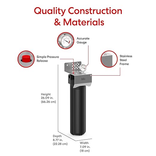 Brio Whole House Water Filter System w/Gauge & Fast-Flow CTO Carbon Block Filter 4.5" x 20" | Removes Dirt, Improves Taste & Protects Home Appliances | 900 GPH | 100,000 Gallons or 12 Months