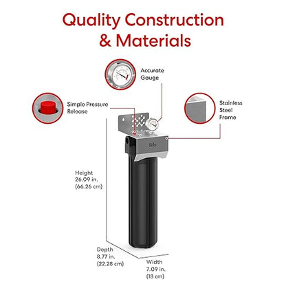 Brio Whole House Water Filter System w/Gauge & Fast-Flow CTO Carbon Block Filter 4.5" x 20" | Removes Dirt, Improves Taste & Protects Home Appliances | 900 GPH | 100,000 Gallons or 12 Months