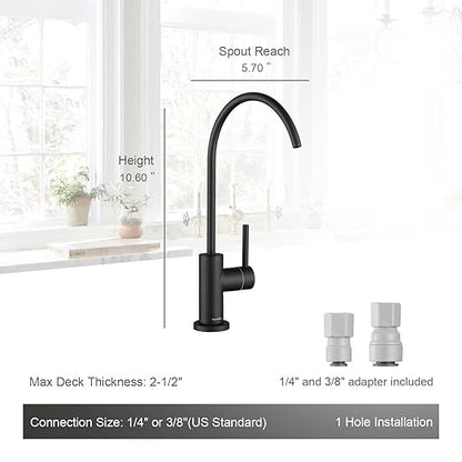 AguaStella AS9MB Matte Black Stainless Steel Kitchen Water Filter Faucet RO Faucet for Most Reverse Osmosis Units or Water Filtration System in Non-Air Gap