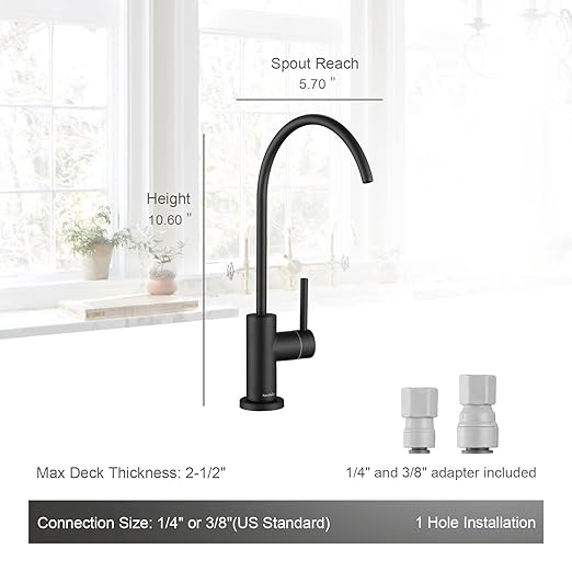 AguaStella AS9MB Matte Black Stainless Steel Kitchen Water Filter Faucet RO Faucet for Most Reverse Osmosis Units or Water Filtration System in Non-Air Gap