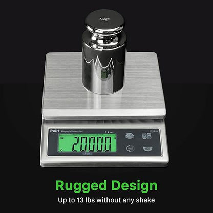 Polit Sun IP65 Waterproof Rechargeable Food Scale — 13lb/6kg High-Precision 0.5g HACCP Kitchen Scale with 150h Battery, Stainless Steel Platform & Green LCD for Seafood, Baking, Restaurant Prep