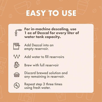 Urnex Liquid Dezcal Activated Descaling Solution - 33.6 Ounce (8 Uses) - For Use With Keurig 1.0/2.0, Home Coffee and Espresso Machines, Kettles, Garment Steamers