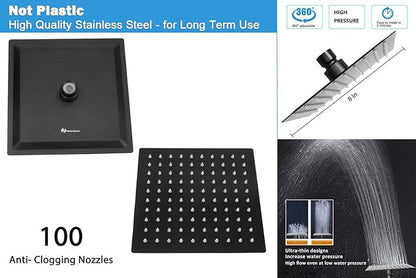 NearMoon Square Shower Head and 15 Stage Shower Filter Combo, High Pressure Filtered Head for Hard Water, Improves the Condition of Your Skin, Hair (Matte Black)