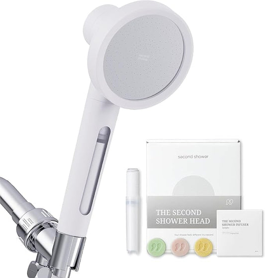 SecondShower Filtered Shower Head with Handheld for Hard Water - NSF Certified 99.9% Chlorine Removal, High Pressure, Korean Vitamin C Filter for Soft Skin & Hair (Pure Silver)