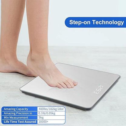 Homebuds Bathroom Scale for Body Weight, Precision 0.1lb by Our Professional Factory Since 2001, Weight Scale LED Display and Step-On, 3*AAA Batteries Included, 400lb/182kg, Silver