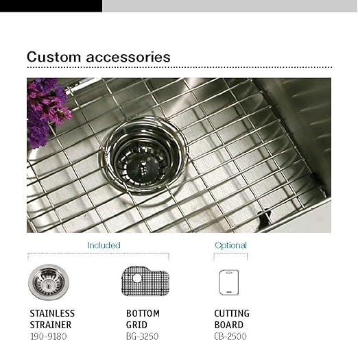 Houzer BSH-3200 Belleo 32 inch Stainless Steel Kitchen Sink, Topmount, Single Bowl Offset, Cabinet Compatibility, Basket Strainer and Bottom Grid Included, Satin Finish