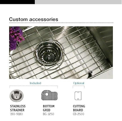 Houzer BSH-3200 Belleo 32 inch Stainless Steel Kitchen Sink, Topmount, Single Bowl Offset, Cabinet Compatibility, Basket Strainer and Bottom Grid Included, Satin Finish