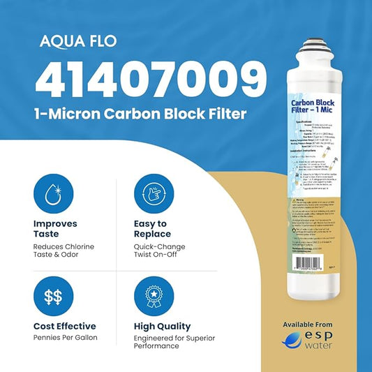 Aqua Flo Carbon Block Filter 1 Micron 41407009 – Quick-Change Replacement for Aqua Flo Platinum QCRO & QCUF 4-Stage Systems – Reduces Chlorine, Taste, Odor – Polishing or Pre-Filter Cartridge