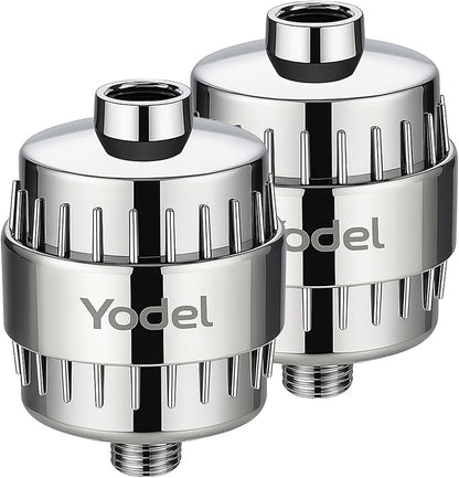 Yodel Shower Filter 2 Pack Chrome - Hard Water Softener, 99% Removes Chlorine & Impurities, Improves Skin & Hair Condition, Universal Fit for Shower Heads