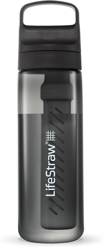 LifeStraw Go Series – BPA-Free Water Filter Bottle for Travel and Everyday Use, Removes Bacteria, Parasites and Microplastics, Improves Taste, 22 Ounce, Nordic Noir