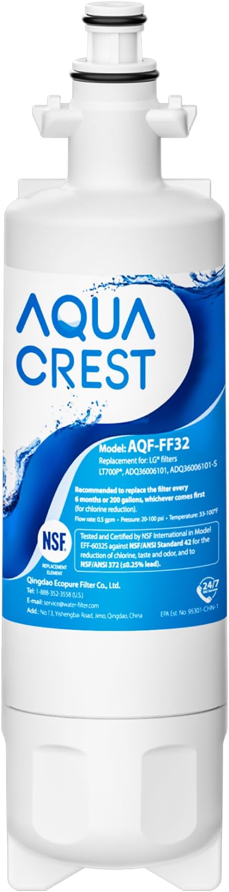 AQUA CREST 469690 ADQ36006101 Refrigerator Water Filter, Replacement for LG® LT700P®, Kenmore® 9690, 46-9690, ADQ36006102, LFXS30766S, HDX FML-3, RFC1200A, PL-500