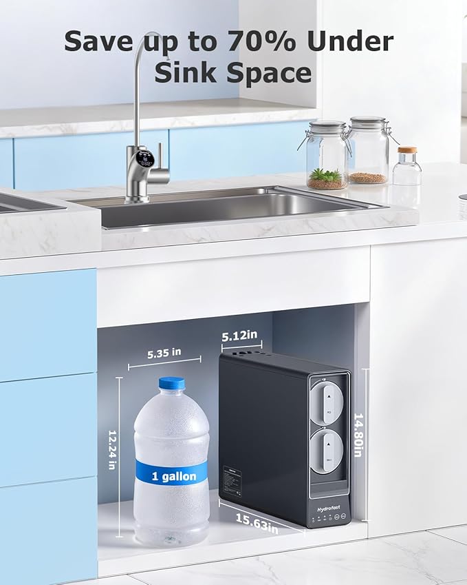 9-Stage Reverse Osmosis System, Reduce TDS, 800 GPD RO Water Filtration System with Smart LED Faucet, 2.5:1 Pure to Drain Tankless Under Sink Water Filter for Space & Water Saving
