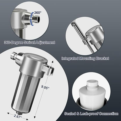 25+Stage Handheld Shower Water Filter with KDF 55 - Advanced Remove Heavy Metals and Chlorine, Leak-Proof Aluminum Design, Suitable for Sensitive Skin and Hair Care