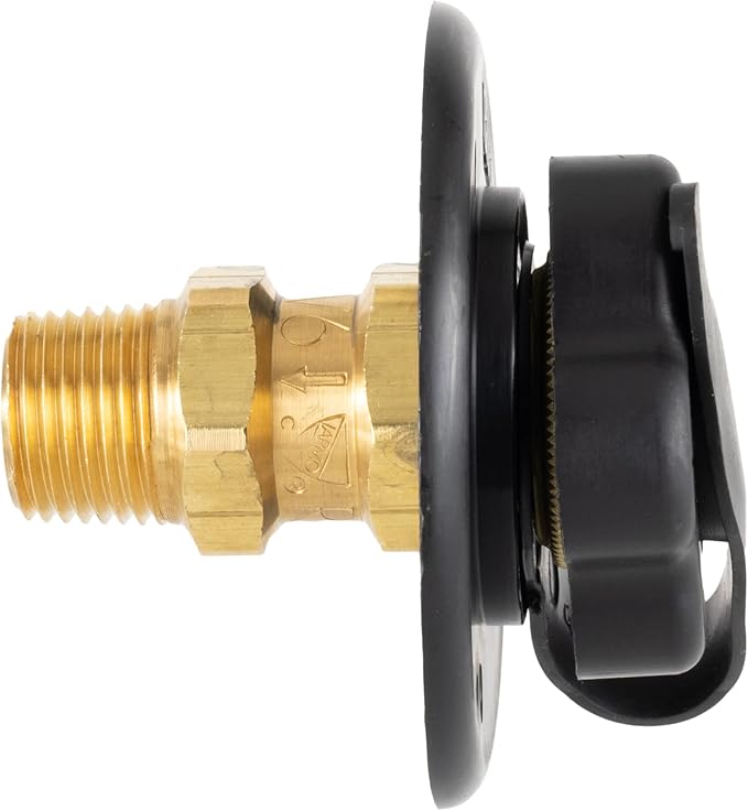 RecPro RV City Water Fill Inlet | Black | Optional Hose Elbow | Flange Brass with Check Valve | Camper | Trailer | Marine (No Hose Elbow) | Made in America