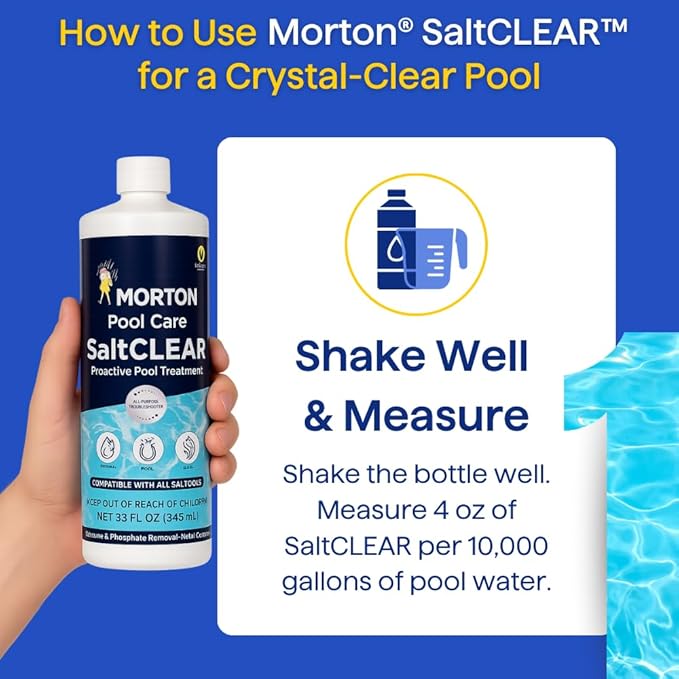 Morton SaltCLEAR | Pool Clarifier & Water Enhancer | Supports Cleaner, Clearer Water | Compatible with All Pool Systems - In-ground and Above Ground Pools | Weekly Maintenance | 32oz