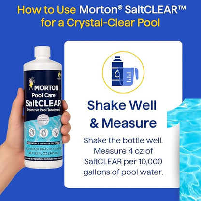Morton SaltCLEAR | Pool Clarifier & Water Enhancer | Supports Cleaner, Clearer Water | Compatible with All Pool Systems - In-ground and Above Ground Pools | Weekly Maintenance | 32oz