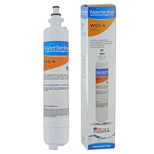 WaterSentinel WSG-4 Refrigerator Water Filter Replacement for Drinking Water Filtration, Fits GE RPWF, Carbon Block Filter, Chlorine & Odor Reduction, Fresh Drinking Water Filter