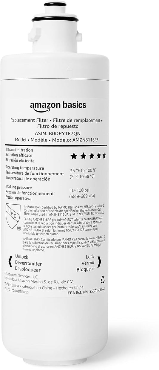 Amazon Basics Replacement Filter Cartridge for Under Sink Water Filter System, Reduces Chlorine, Bad Taste & Odor, NSF/ANSI 42 & 372 Certified, 1 Year Service Life, 11,000 Gallons, White