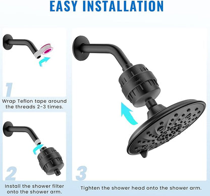 Ryamen Heavy Duty Shower Filter, Shower Water Filter, 99% REMOVAL Shower Head Filter for Hard Water, Heavy Metals, Chlorine (1 Cartridge, Black)