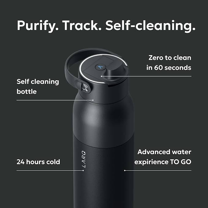 LARQ PureVis 2 Self Cleaning Water Bottle - UV Water Purifier with Filter Straw, Smart App Hydration Tracking, Insulated Stainless Steel