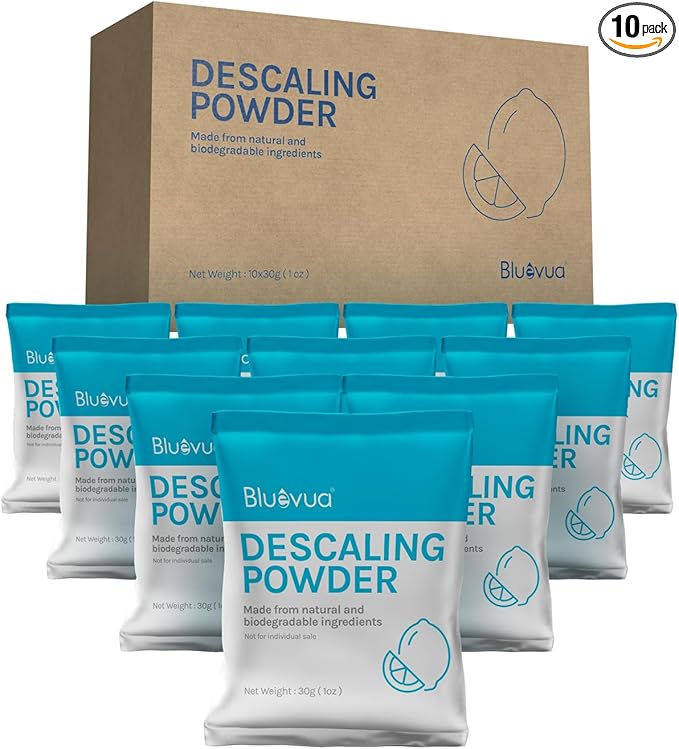 Bluevua Descaling Powder, Organic Citric Acid, Removes Scale and Build-Up, 10 Uses & Individually Packed for Each Use
