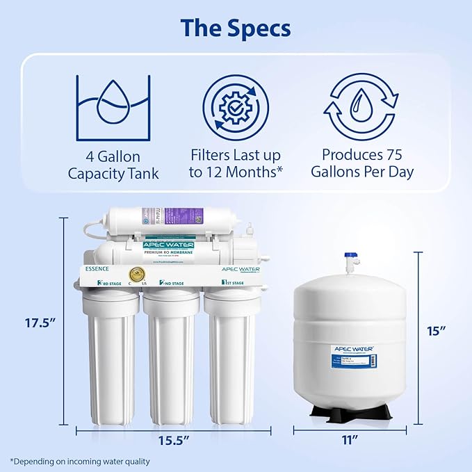 APEC Water Systems ROES-PH75 Essence Series Top Tier Alkaline Mineral pH+ 75 GPD 6-Stage Certified Ultra Safe Reverse Osmosis Drinking Water Filter System