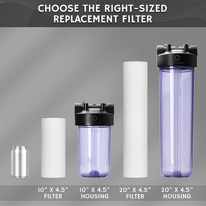 Airthereal Whole House Water Filter Housing, 10" x 4.5" Sediment Carbon Cartridge Universal Housing, Pre-Filtration System for Well and City Water with 1" NPT Port and Include 1-Pack PP Filter