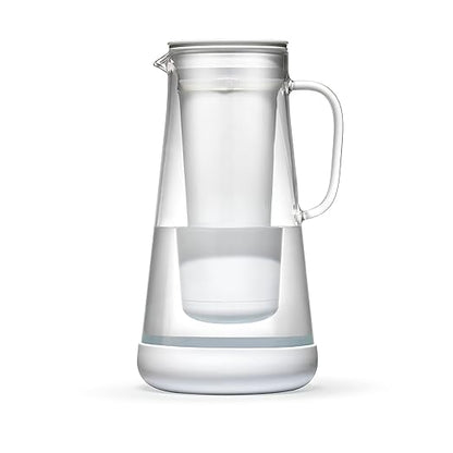 LifeStraw Home– Water Filter Pitcher, 7-Cup, Glass with Silicone Base, White, for Everyday Protection Against Bacteria, Parasites, Microplastics, Lead, Mercury, PFAS and a Variety of Chemicals