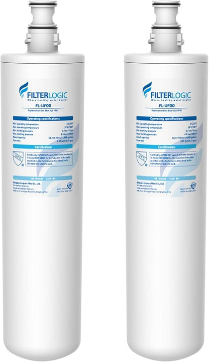 Filterlogic 3US-PF01 3US-MAX-F01 Under Sink Water Filter, 2 Pack | Compatible with Filtrete® 3US-PS01, 3US-MAX-F01H, 3US-PF01H, HF20-S, Manitowoc K-00337, K-00338, Delta RP78702, NSF/ANSI 42