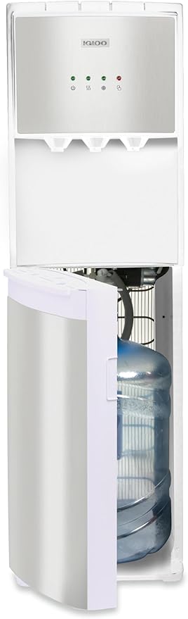 Igloo Bottom Load Water Cooler Dispenser - Hot, Cold, or Room-Temperature Water - Holds 3 or 5 Gallon Bottles - Child Safety Lock - Perfect for Homes, Kitchens, Dorms - White Stainless