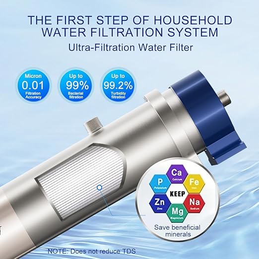 0.01 Micron Whole House Water Filter System, Ultrafiltration Water Filtration System with 3-5 Year Lifespan, Pre-Filtration Sediment Filter for Well & City Water (8.8 GPM / 52,834 GL) - UF4