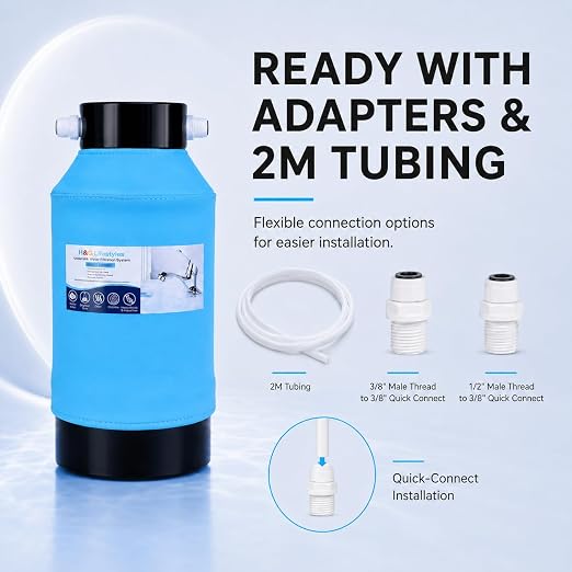 H&G Lifestyles Under Sink Water Filter System 300,000 Gallons | Reduces PFAS, PFOA/PFOS, Lead, Chlorine, Bad Taste & Odor,with NSF 42/53 KDF GAC,with 3/8" Quick Connection Easy Installation