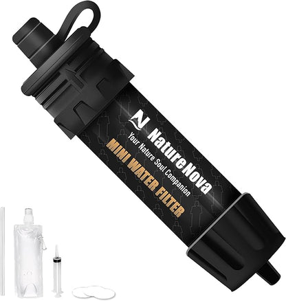 Mini Water Filter NatureNova Portable Emergency Water Filtration System Hiking Camping Straw Survival Gear Emergency Preparedness