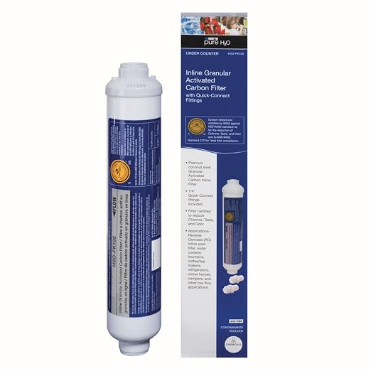 Watts Premier H2O-FK102 Pure H2O 2,500 Gallon RO (Reverse Osmosis) GAC Carbon Inline Filter with 1/4" FNPT Connection and Two 1/4" Quick Connect Adapters for Refrigerator, RV, Camper, Water Cooler