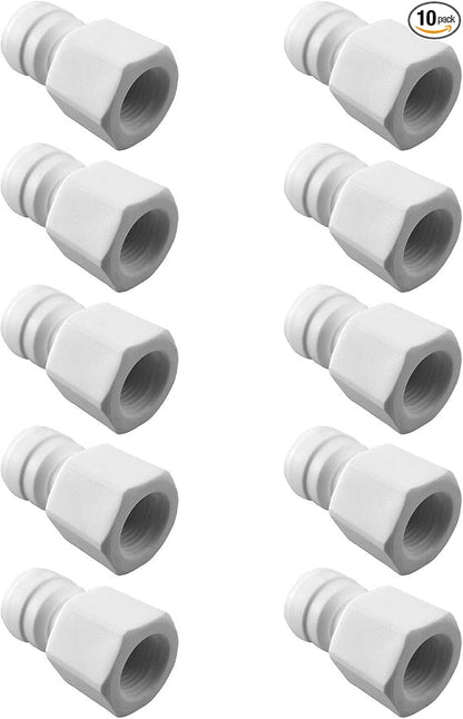 Plastic Reusable 3/8 Water Line Connector 3/8 Female Threaded Adapter x 3/8 Quick Connect Fitting for Water Filters and RO Systems (10, 3/8"OD*3/8"Female Thread)