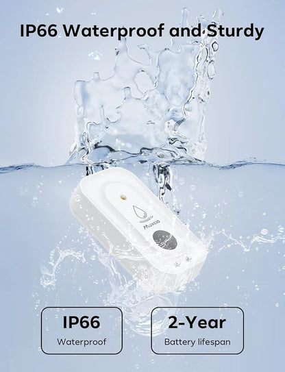 MAXCIO Wi-Fi Water Leak Detector 4 Pack, Smart Water Wireless Sensor with 110dB Adjustable Alarm, APP, SMS, Phone Notifications, 1640ft Transmission Range, Suitable for Basement, Bathroom, and Kitchen