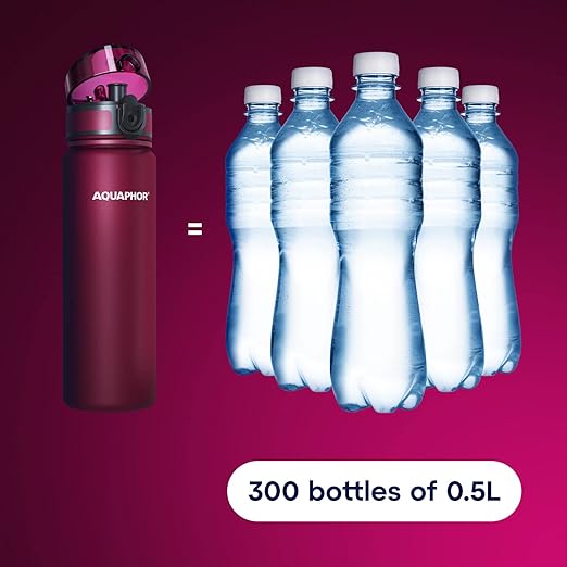 AQUAPHOR City Water Filter Bottle 500 ml | Portable Filtered Water Bottle with Integrated Water Purifier | BPA-Free | Reusable Bottle with Water Filter for Camping, Travel & Outdoor Use | Ruby Red