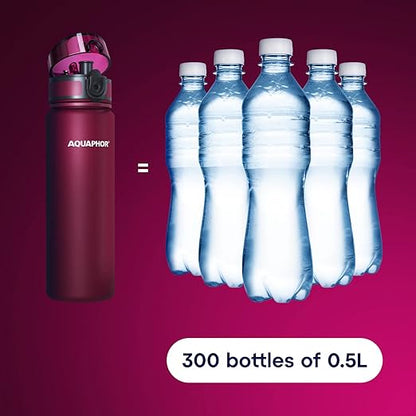 AQUAPHOR City Water Filter Bottle 500 ml | Portable Filtered Water Bottle with Integrated Water Purifier | BPA-Free | Reusable Bottle with Water Filter for Camping, Travel & Outdoor Use | Ruby Red