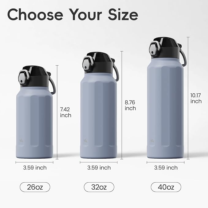 Konokyo FLOWPLAY 26oz Locking Push-Button Water Bottle with Silicone Spout,Leak-Proof,18/8 Stainless Steel Double-Wall Vacuum Insulated for Sports and Travel,BPA-Free,Light Purple