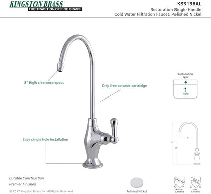 Kingston Brass KS3196AL 1/4 Turn Water Filtration Faucet, Polished Nickel