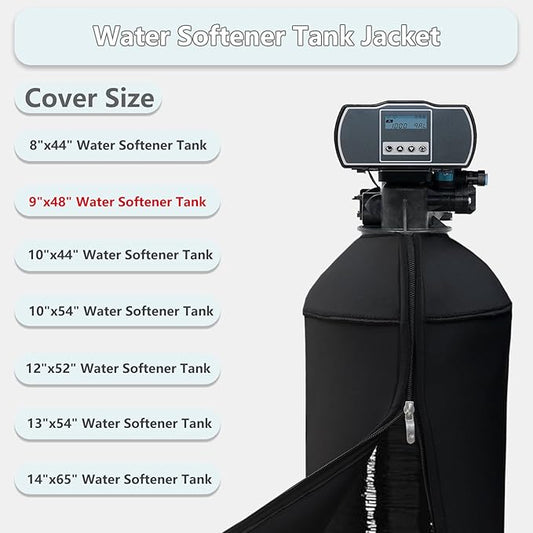 9x48 Inch Water Softener Tank Jacket - Insulated 3.5mm Neoprene Slip Sleeve to Prevent Sweating, Heavy-Duty Outdoor Water Softener Cover,Black