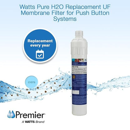 Watts Premier H2O-F15 Pure H2O UF (Ultra Filtration) Membrane Filter Replacement for H2O-DWUF300 Under Counter Water Filtration Systems, Push Button Design